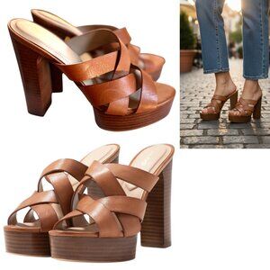 y2k ALDO BROWN LEATHER STRAPPY PLATFORM HEELS SANDALS SIZE 8.5 NEW